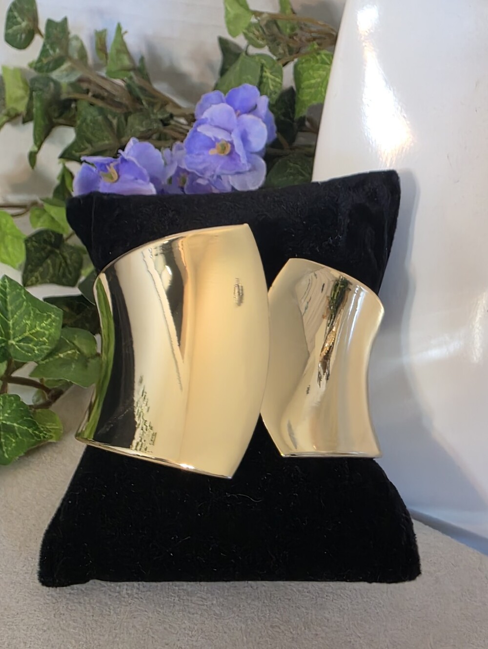 Gold Filled Wide Concave Cuff Bracelet Chunky Hinged Statement Bangle